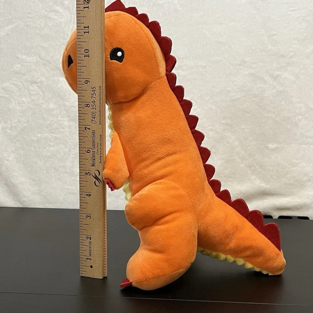 Dog Toy T-Rex Dinosaur Plush Crinkle Tail Stuffed Animal Toy Orange Red 15